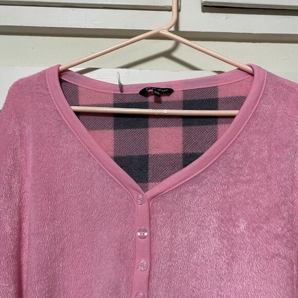 Just Love, comfy pink fuzzy top w/gray & pink plaid bottoms, size 2X - Picture 2 of 13